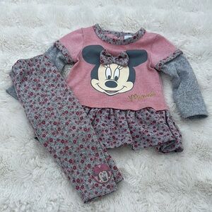 12-18M Vintage Girls Disney cute 2 piece Pink&Grey Minnie Mouse sweat Outfit